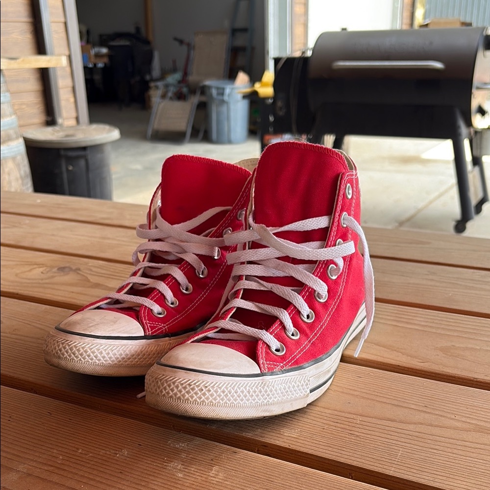 Converse Red and White High-Tops